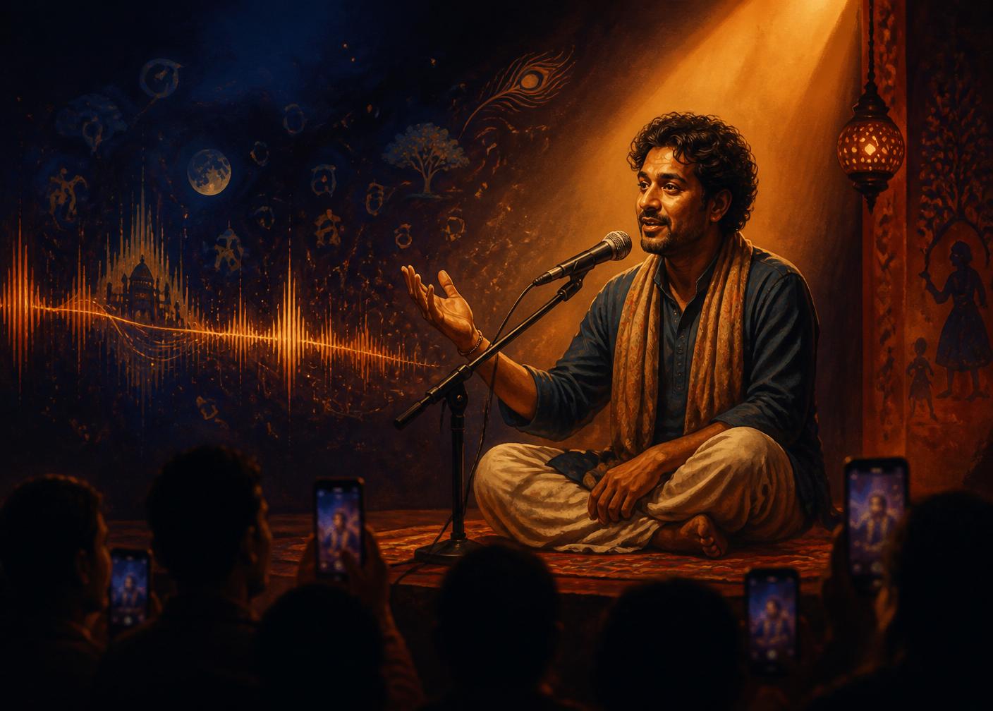 Indian storyteller performing on stage